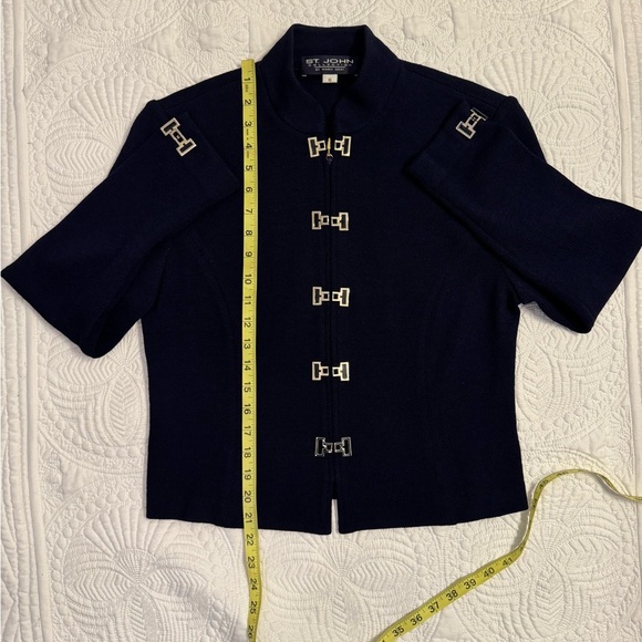 St. John Collection by Marie Grey Santana Knit Navy Zip Military Style Jacket - Picture 8 of 8